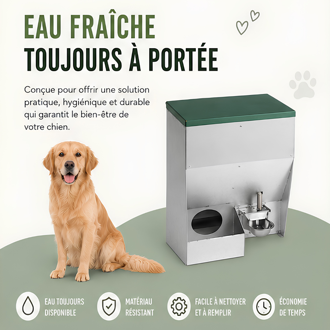 Trémie Mixte Galvanisée pour Chien — Mangeoire & Abreuvoir Combinés (52 x 32,5 x 50 cm)