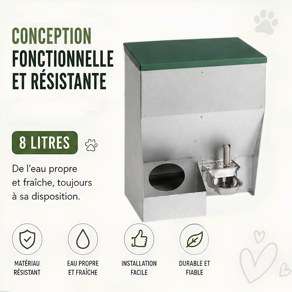 Trémie Mixte Galvanisée pour Chien — Mangeoire & Abreuvoir Combinés (52 x 32,5 x 50 cm)