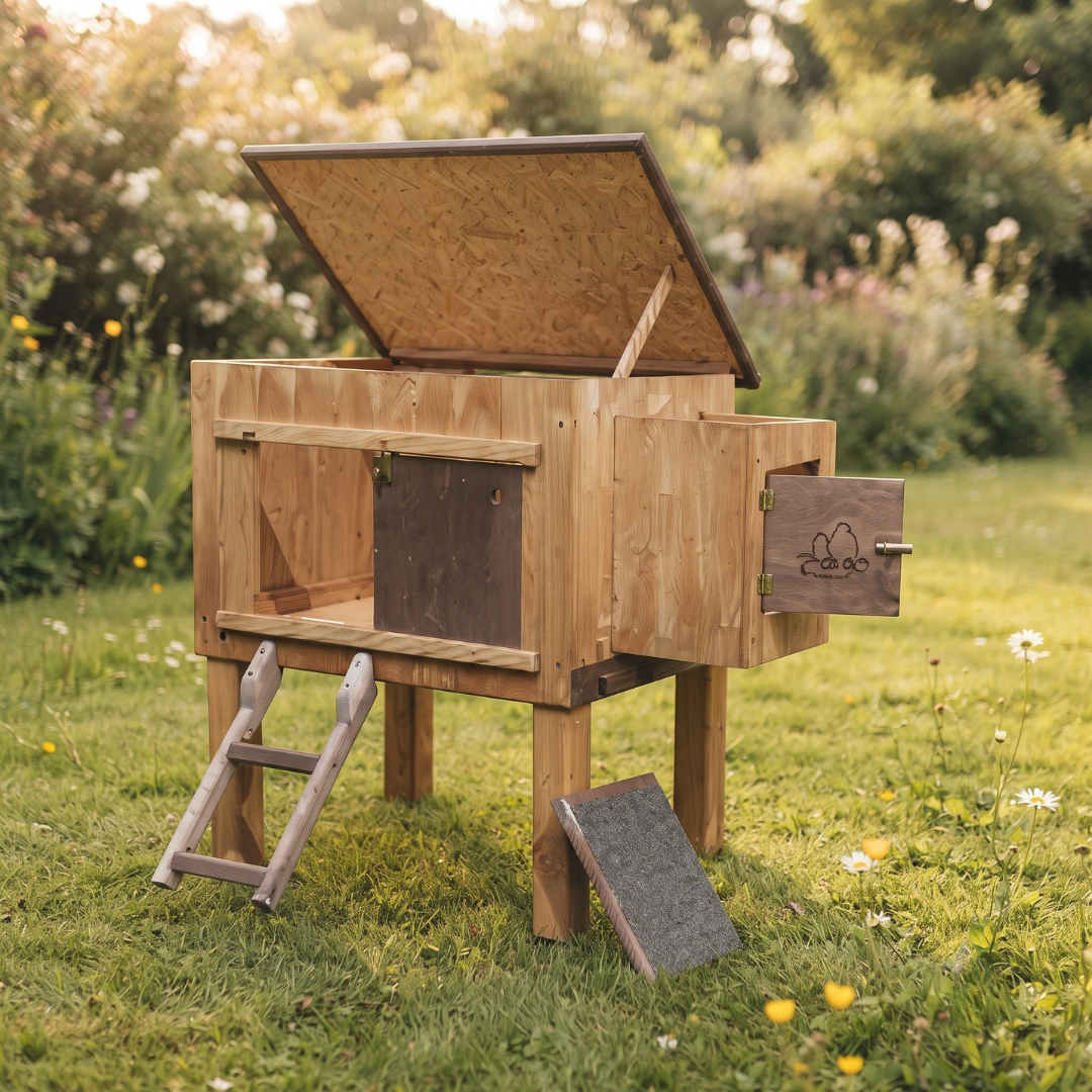 Poulailler 3 4 Poules en Bois Pin Nordique — Pondoir Toit Ouvrant Échelle Incluse