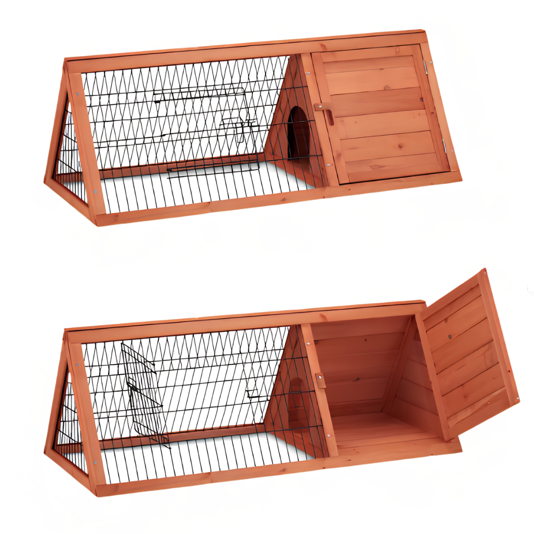 Clapier Triangulaire Grand Format en Bois avec Enclos — (116 x 63 x 52,5 cm)