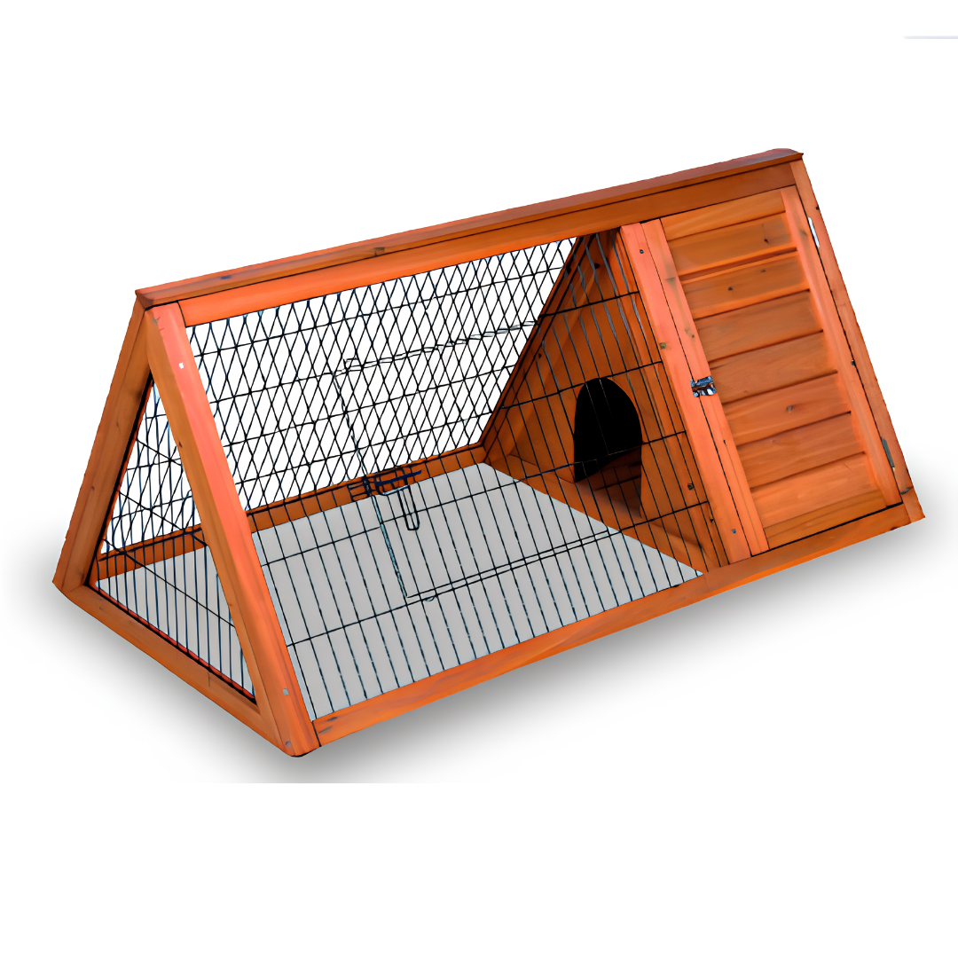 Clapier Triangulaire Grand Format en Bois avec Enclos — (116 x 63 x 52,5 cm)