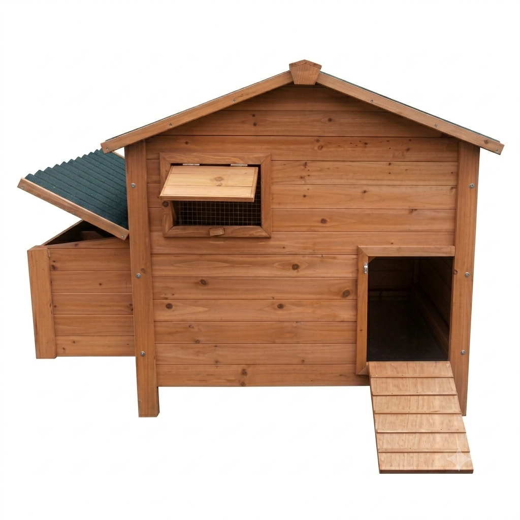 Poulailler 3 4 Poules Bois Traité — Toit Goudron Double Trappe Pondoir Extérieur