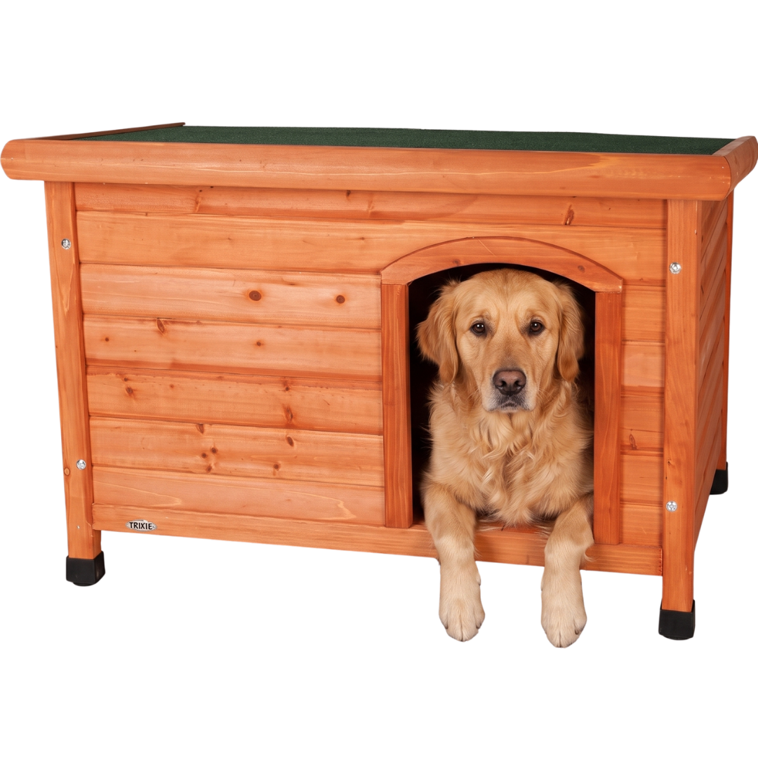 Niche pour Chien en Bois avec Toit Plat en Asphalte — Taille S (85 x 58 x 58 cm)