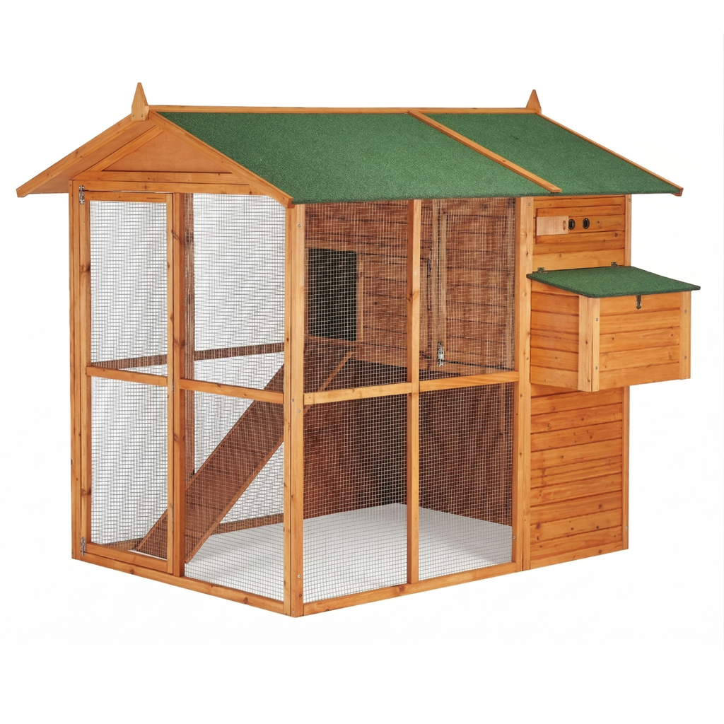 Grand Poulailler XXL en Bois avec Enclos Haute Hauteur & Pondoir Suspendu