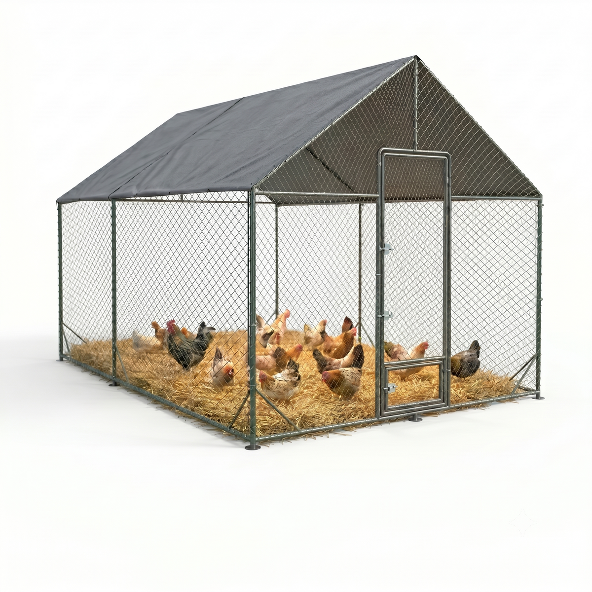 Enclos Poules XL Métal 11,6m² — Filet Nylon Certifié Bâche Oxford 600D 405 x 300 cm