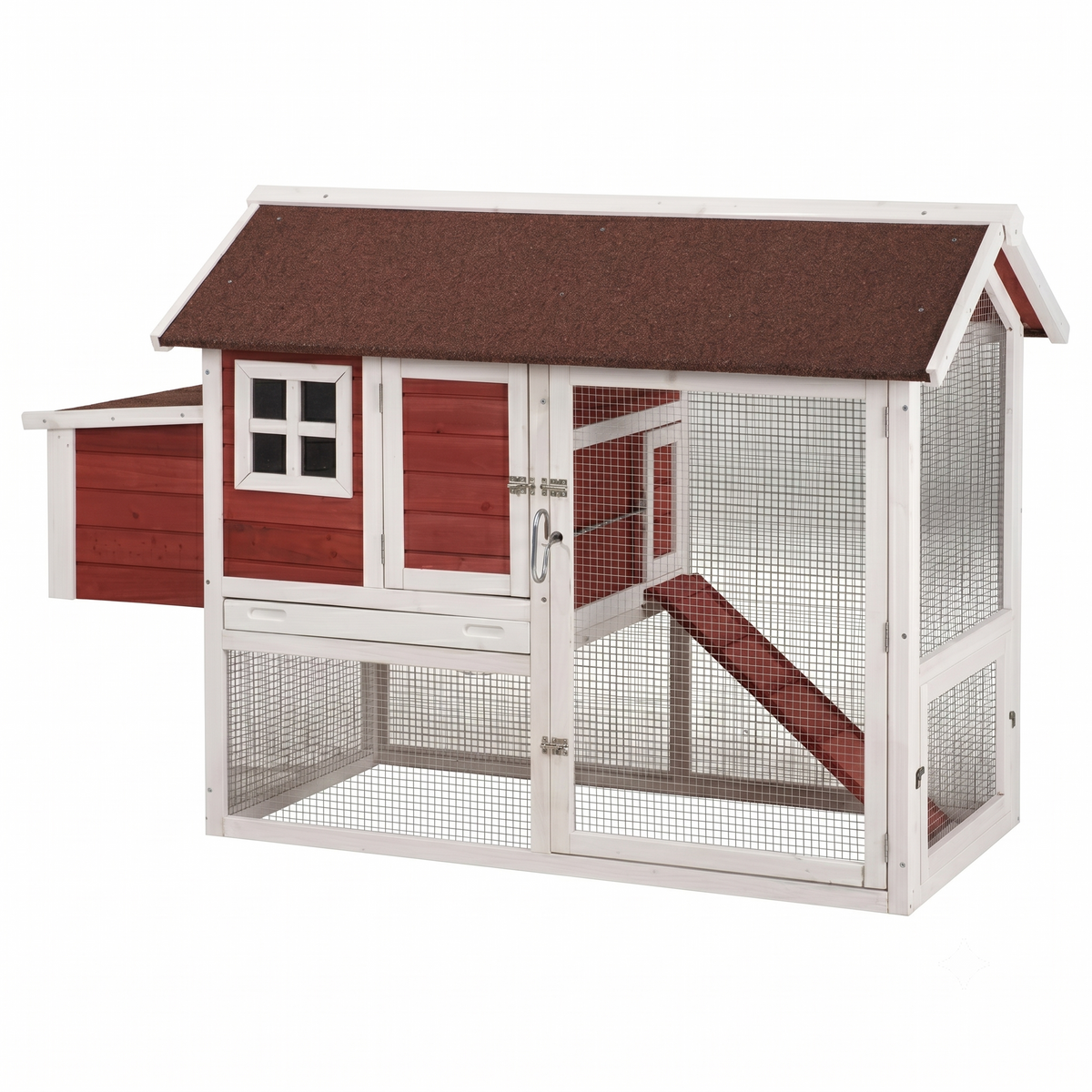 Poulailler 4 6 Poules Sapin Peint 2 Niveaux — Toit Imperméable Rampe Pondoir