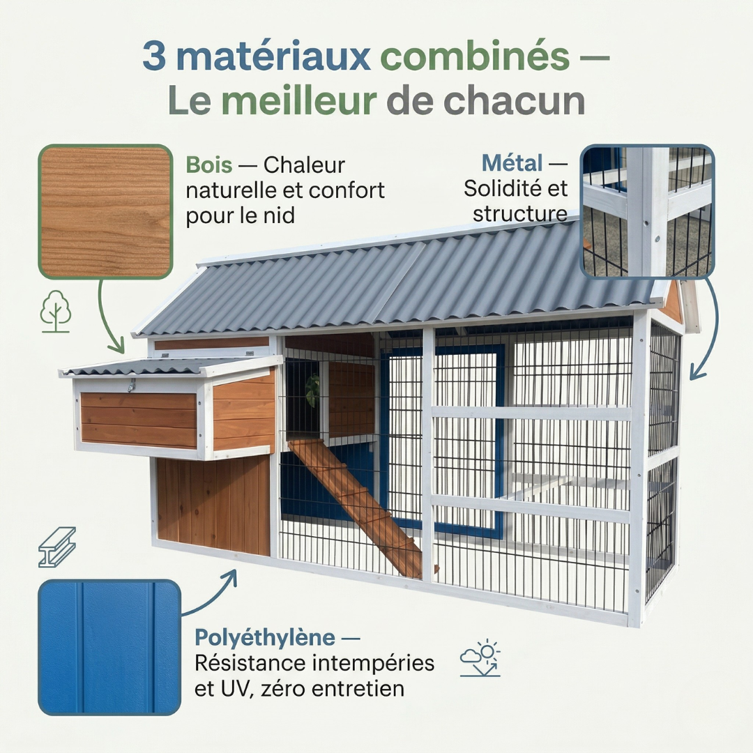 Poulailler Bois Métal Polyéthylène — Enclos Grillagé Design