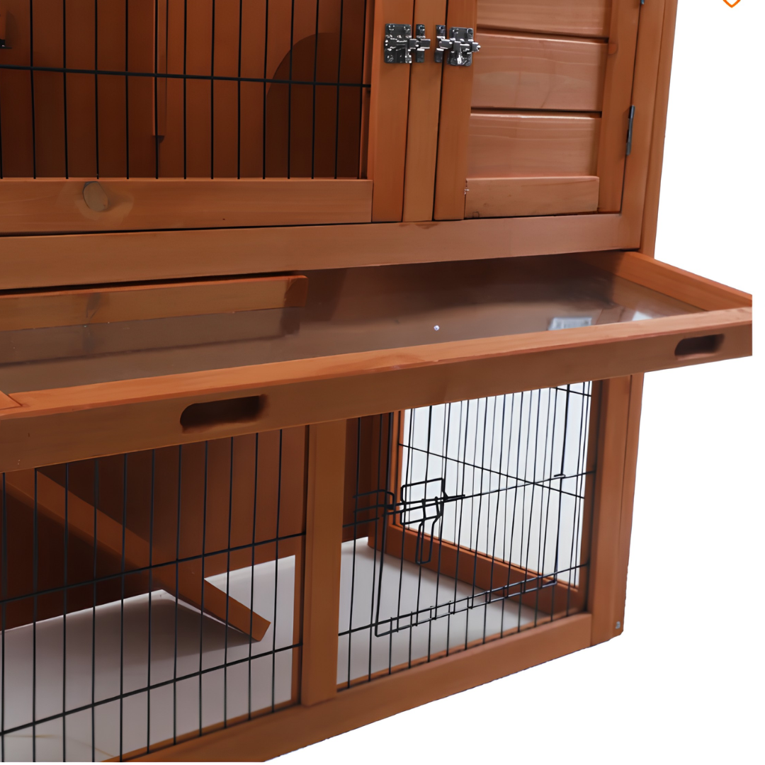 Clapier en Bois à 2 Étages avec Enclos & Terrasse — (101,5 x 54,7 x 100 cm)