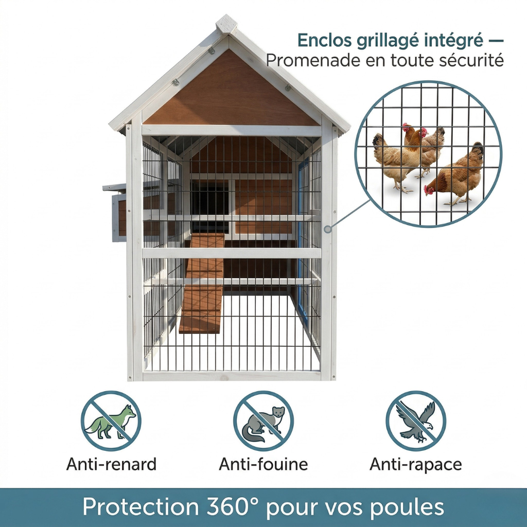 Poulailler Bois Métal Polyéthylène — Enclos Grillagé Design