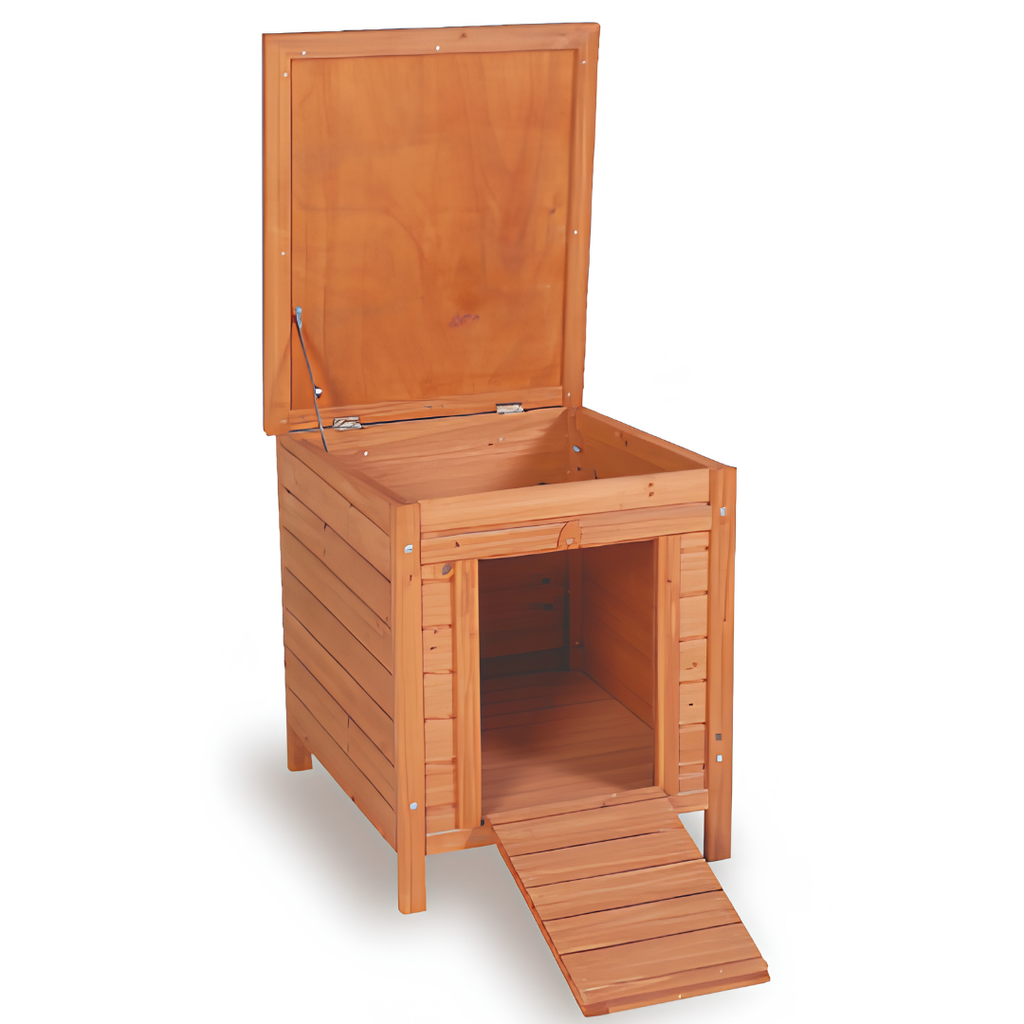 Cabane / Abri en Bois Surélevé avec Toit Ouvrant & Rampe —  (42 x 51,5 x 43 cm)