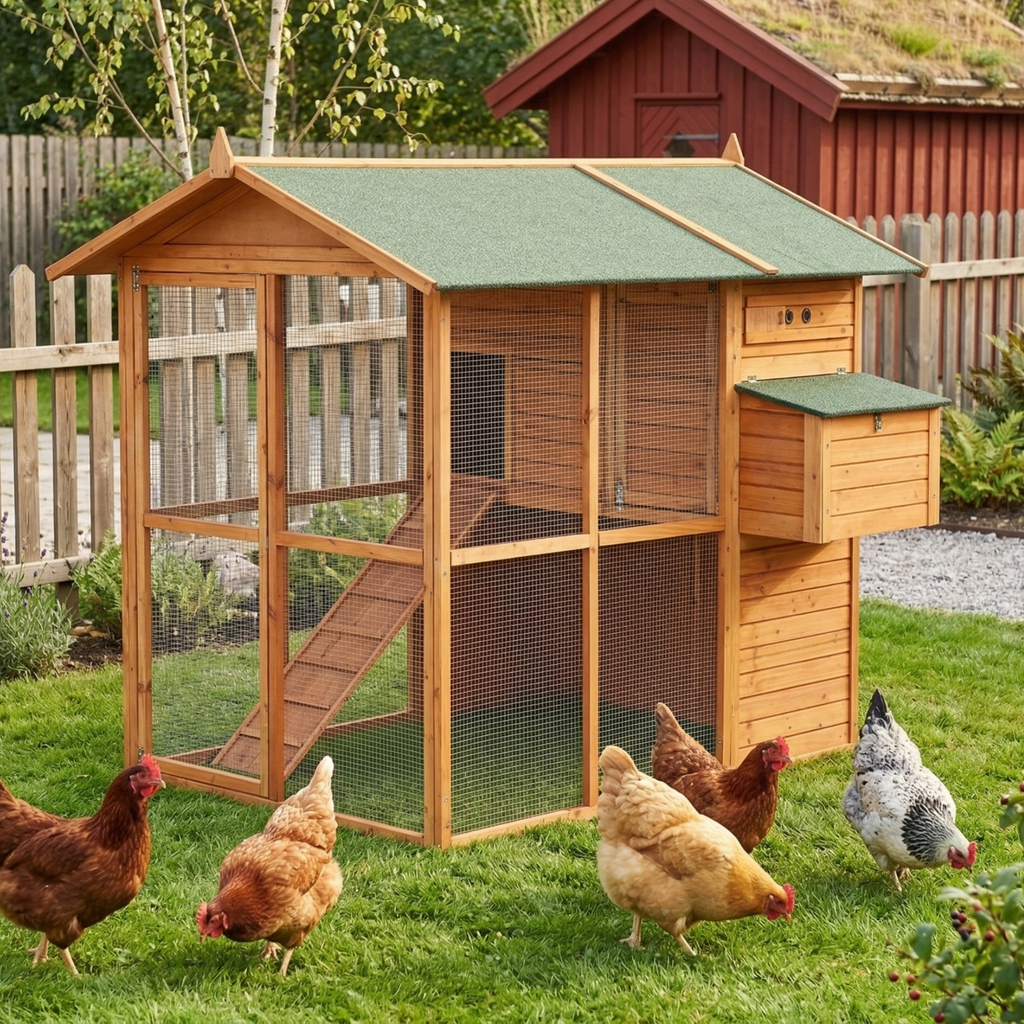 Grand Poulailler XXL en Bois avec Enclos Haute Hauteur & Pondoir Suspendu