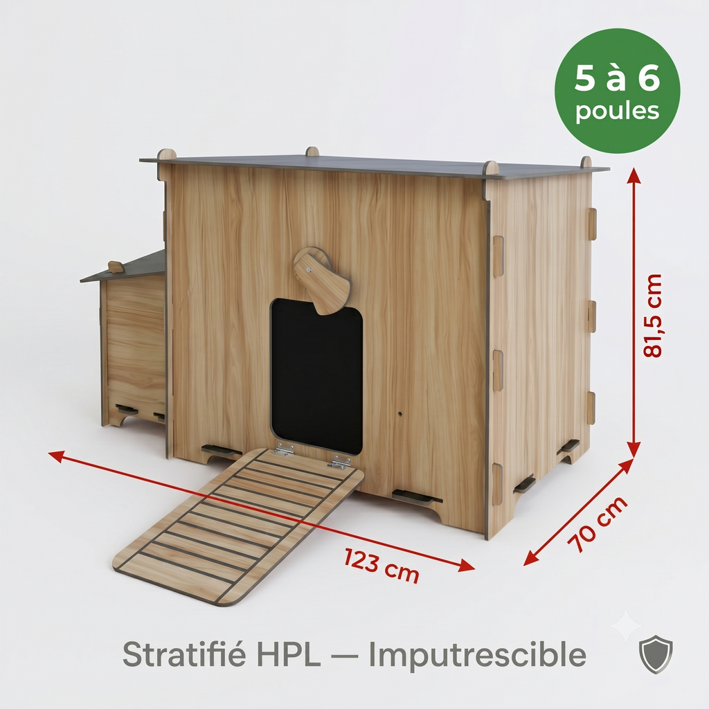 Poulailler 5 6 Poules Stratifié HPL — Double Pondoir Perchoirs Imputrescible