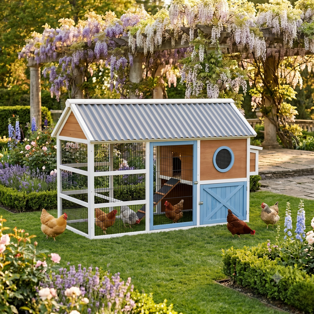 Poulailler 6 10 Poules Bois Métal Polyéthylène — Enclos Grillagé Design
