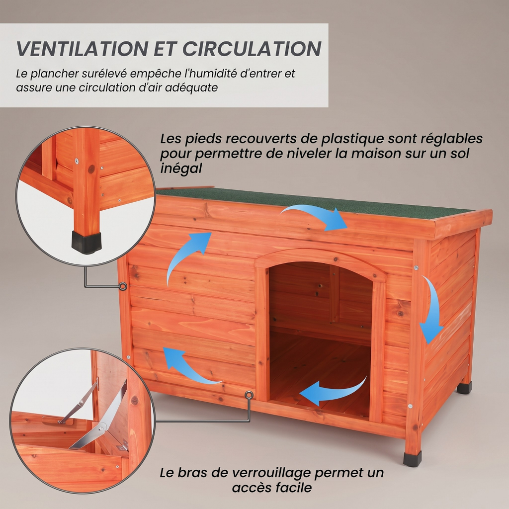 Niche pour Chien en Bois avec Toit Plat en Asphalte — Taille S (85 x 58 x 58 cm)