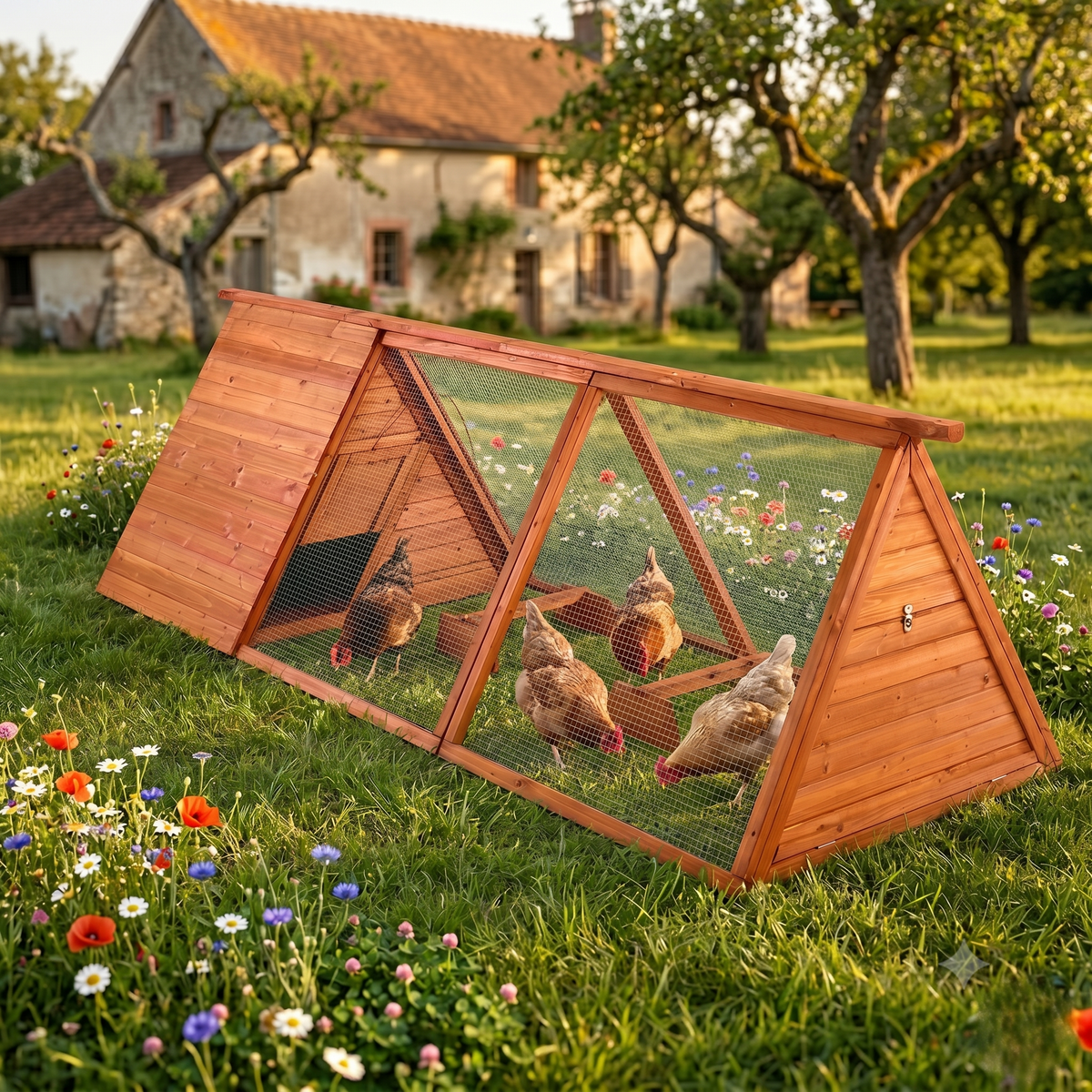 Poulailler 4 6 Poules Bois Format Allongé — Plancher Ouvert Poignée Transport Pré-Assemblé