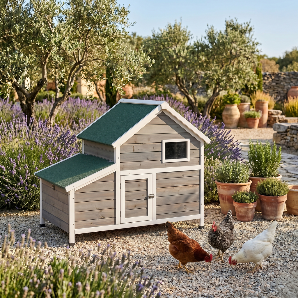 Poulailler 3 4 Poules en Bois Peint — Toit Imperméable Rabattable Fenêtre Ventilation