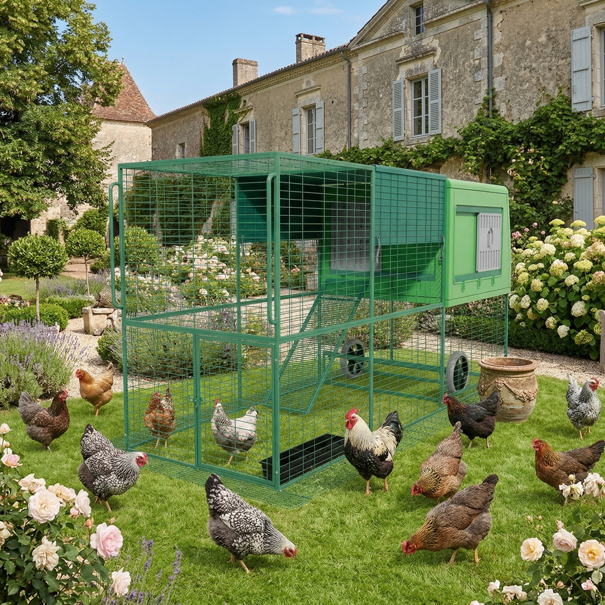 Poulailler Mobile Plastique 8 12 Poules XXL — Grande Capacité Structure Galvanisée