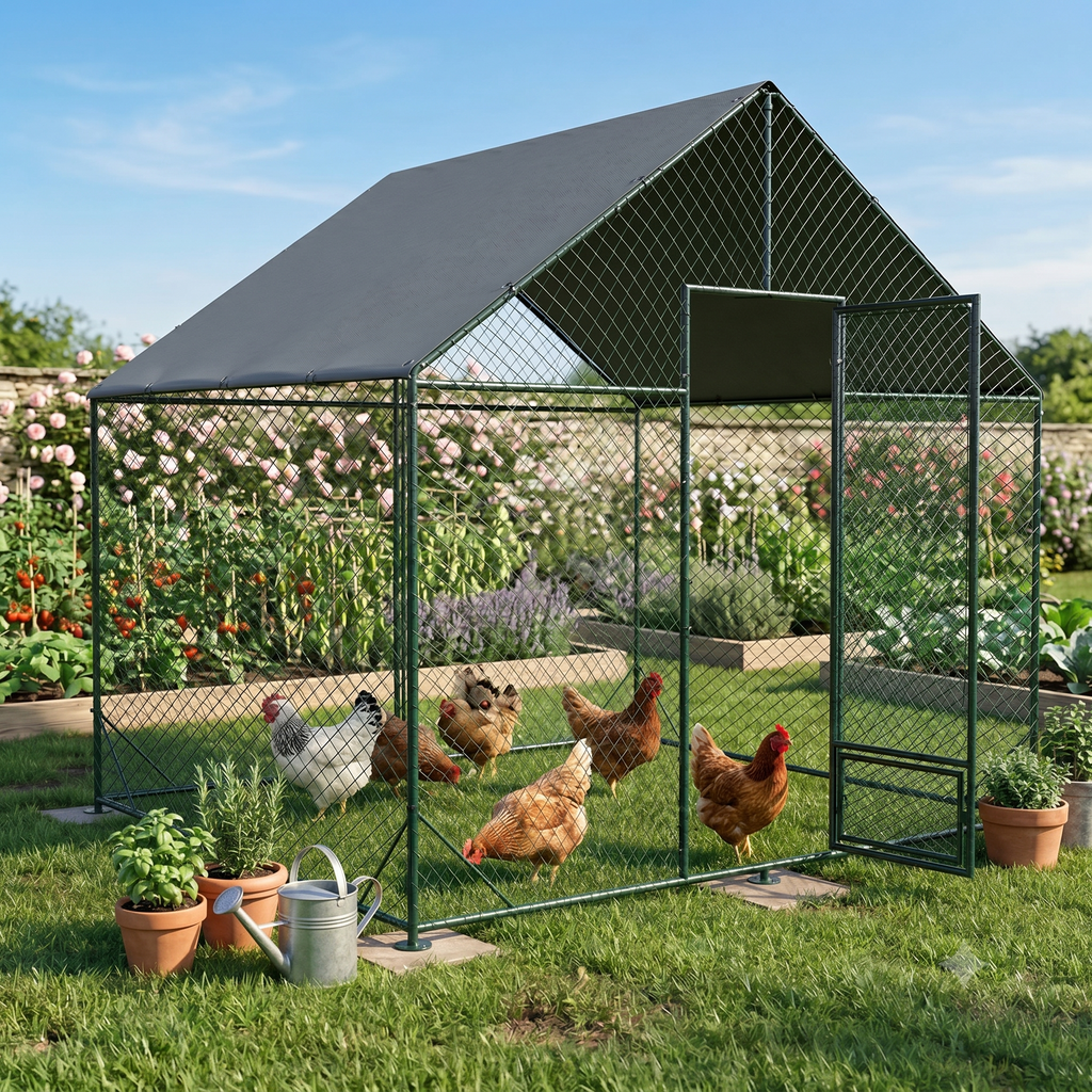 Enclos Poules Métal 5m² — Filet Nylon Certifié Bâche Oxford 600D 300 x 207 cm