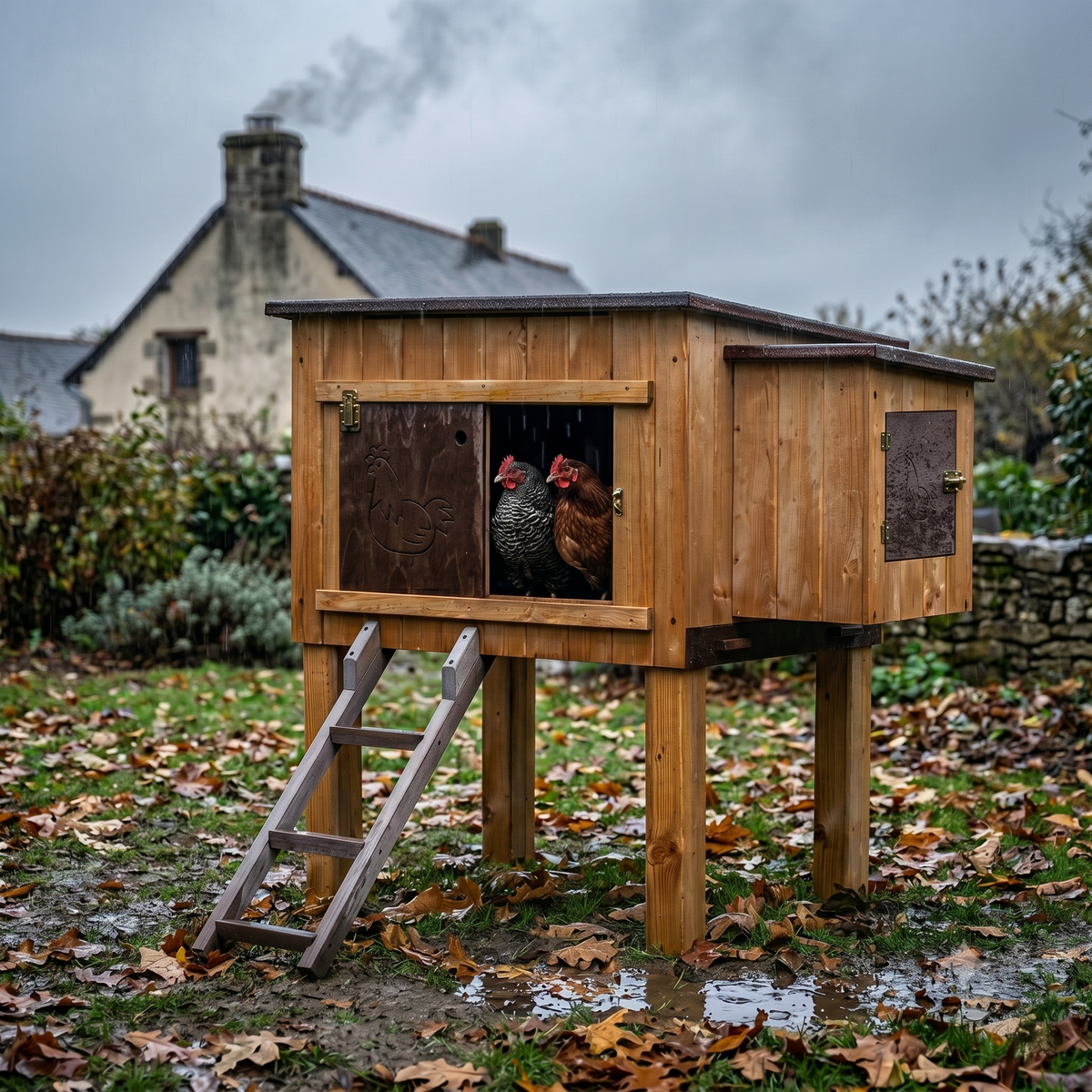 Poulailler 3 4 Poules en Bois Pin Nordique — Pondoir Toit Ouvrant Échelle Incluse