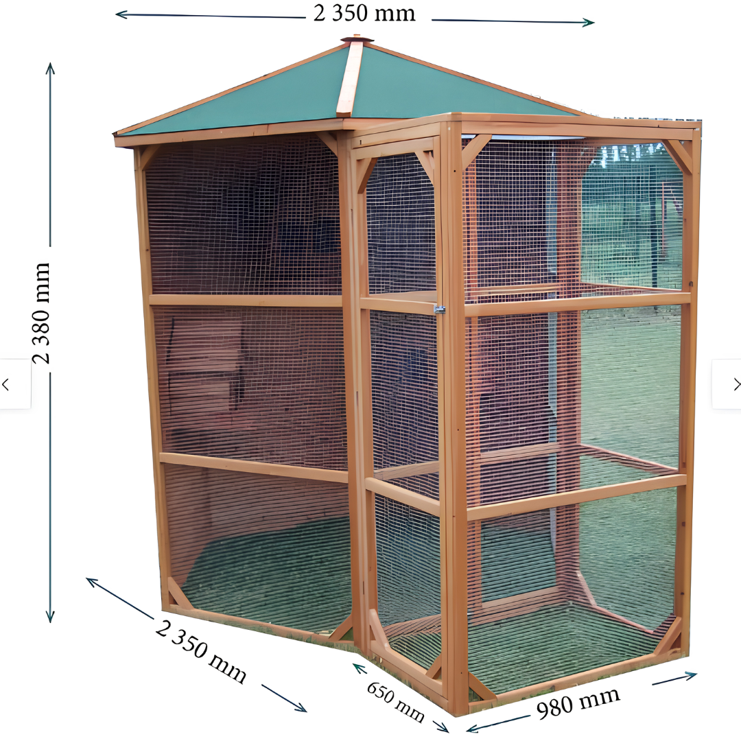 Grande Volière Pavillon en Bois avec Sas Sécurité & Nids —  (251 x 216 x 243,5 cm)