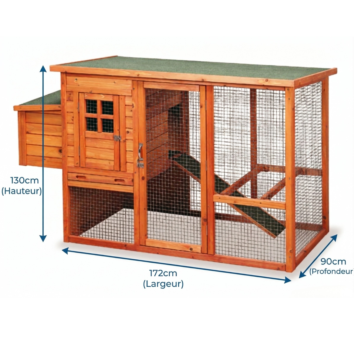 Poulailler en Bois Spacieux avec Enclos Grillagé & Pondoir Attenant — 3 à 5 Poules