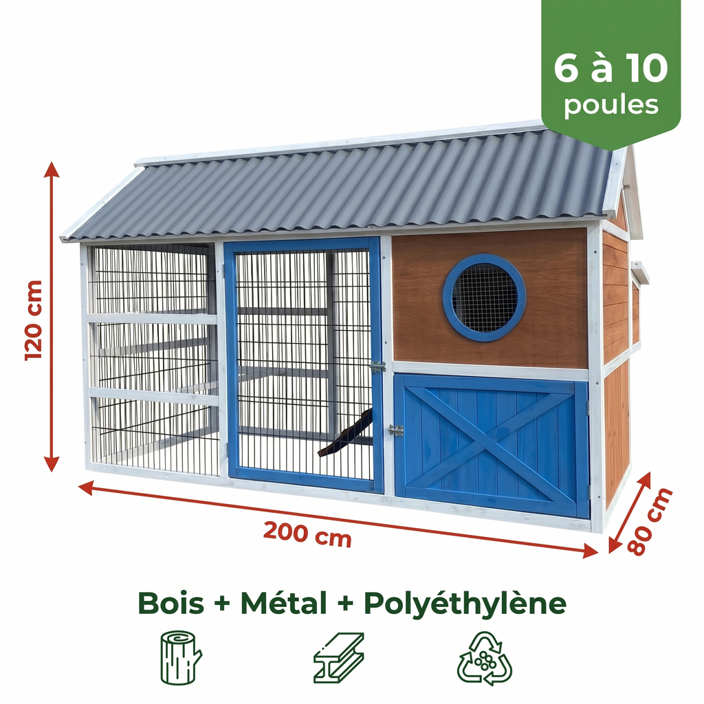 Poulailler 6 10 Poules Bois Métal Polyéthylène — Enclos Grillagé Design