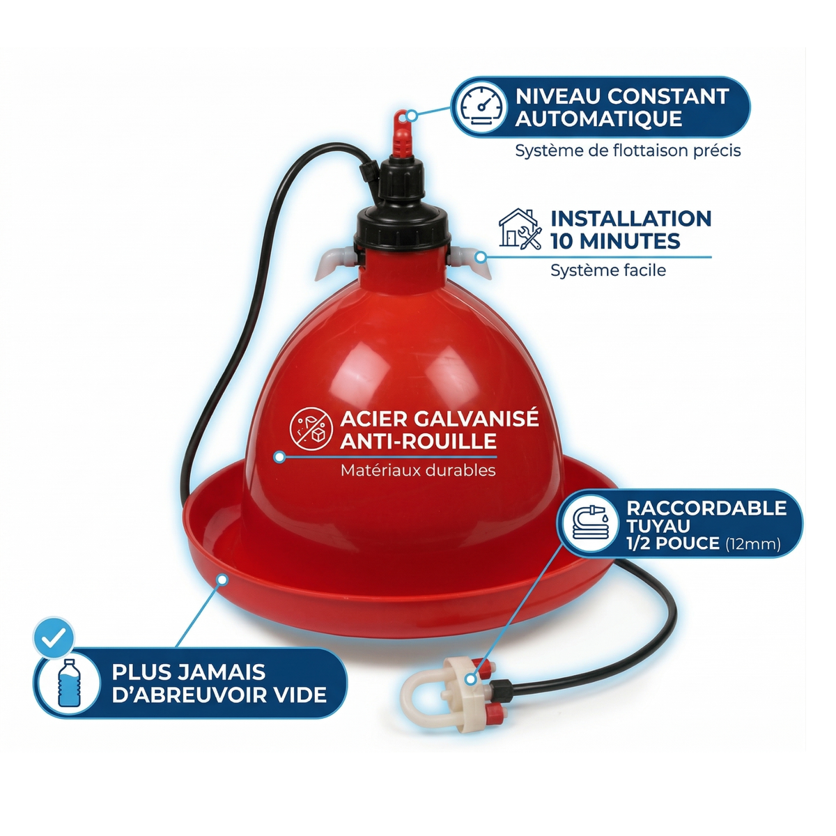 Abreuvoir Cloche Automatique Suspendu à Basse Pression pour Poules — Ø 36 cm