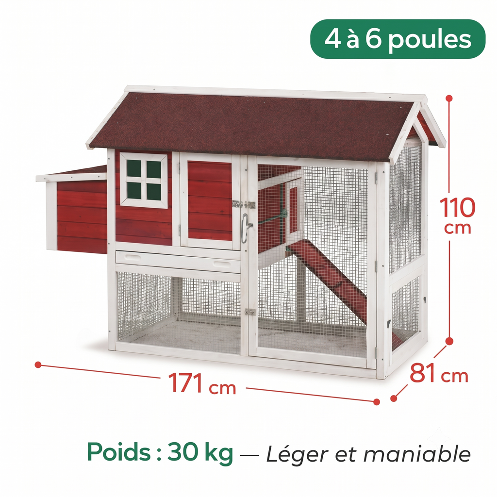Poulailler 4 6 Poules Sapin Peint 2 Niveaux — Toit Imperméable Rampe Pondoir