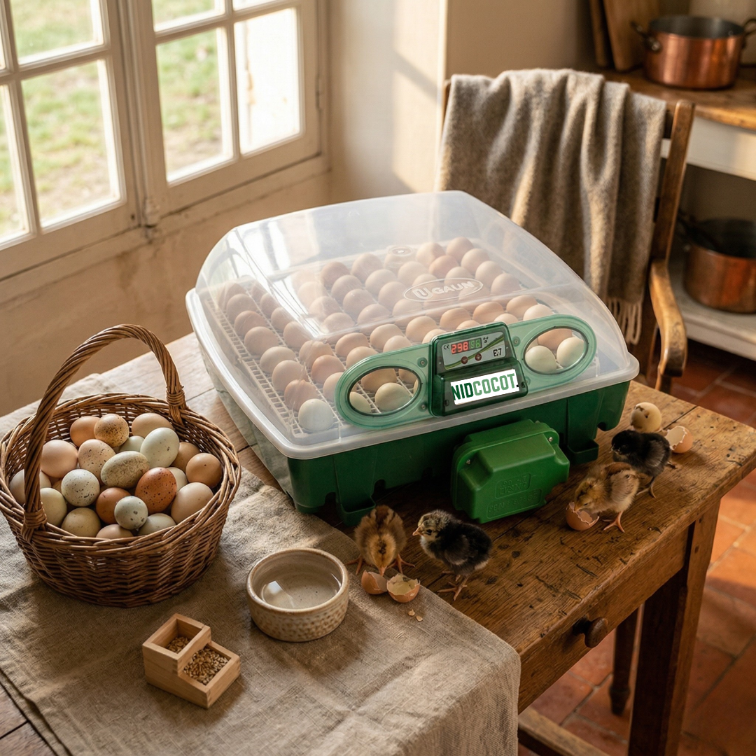 Couveuse Digitale Automatique 49 Œufs — Panier Universel & Éclairage LED Intérieur