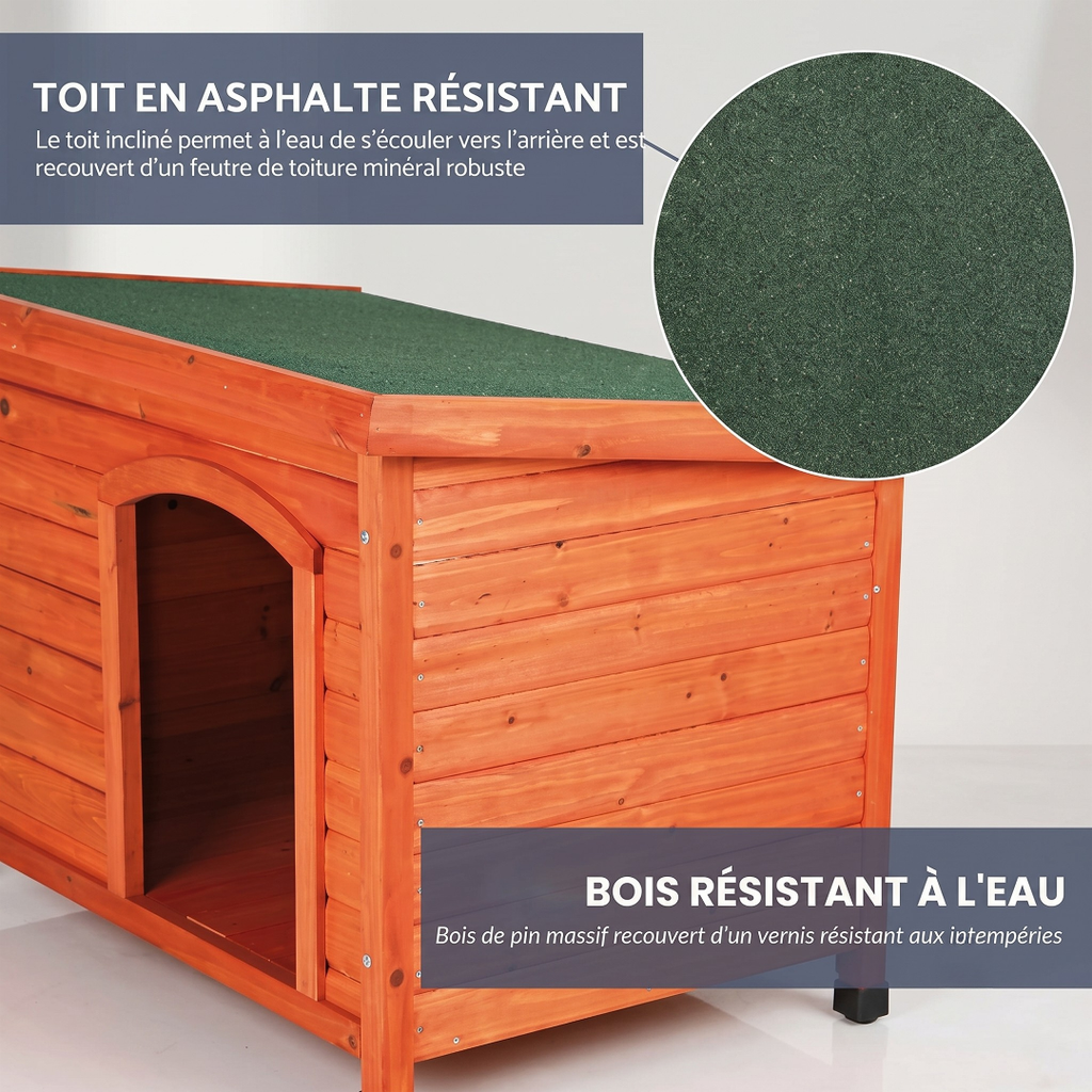 Niche pour Chien en Bois avec Toit Plat en Asphalte — Taille S (85 x 58 x 58 cm)