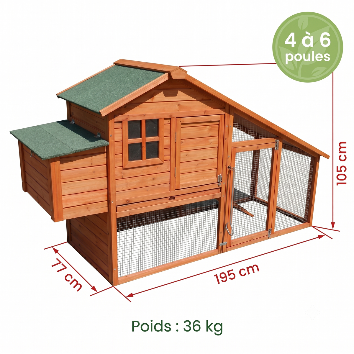Poulailler 4 6 Poules Bois — Enclos Intégré Grand Pondoir Portes Indépendantes