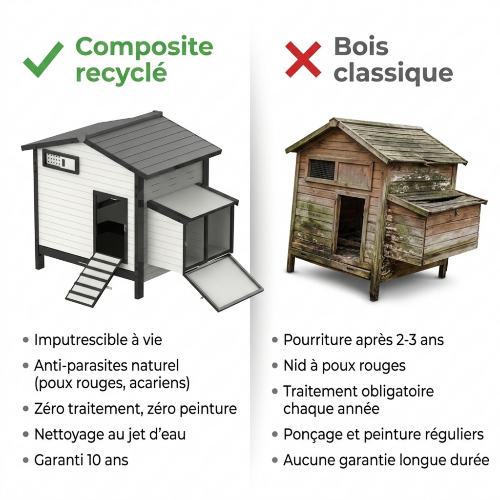 Poulailler Composite Recyclé — Résistant Intempéries — Garantie 10 ans