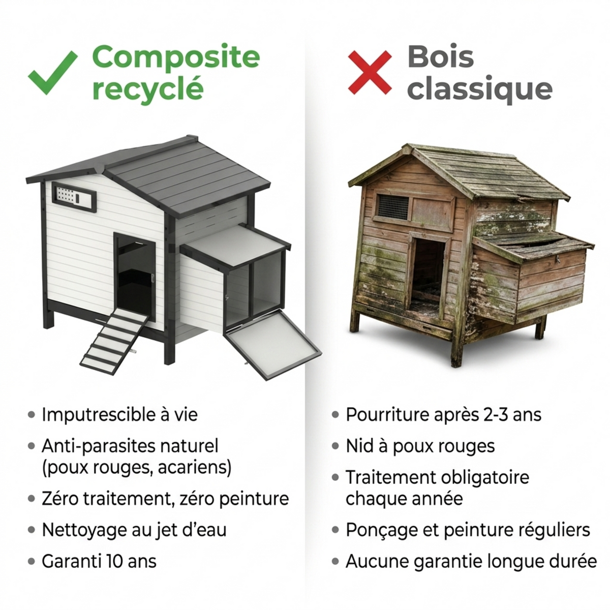 Poulailler Composite Recyclé — Résistant Intempéries — Garantie 10 ans