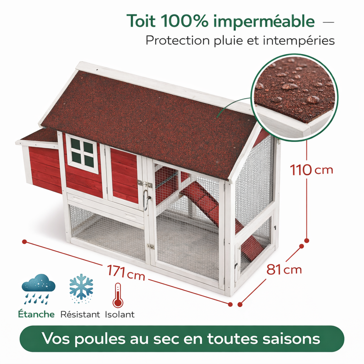 Poulailler Sapin Peint 2 Niveaux — Toit Imperméable Rampe Pondoir