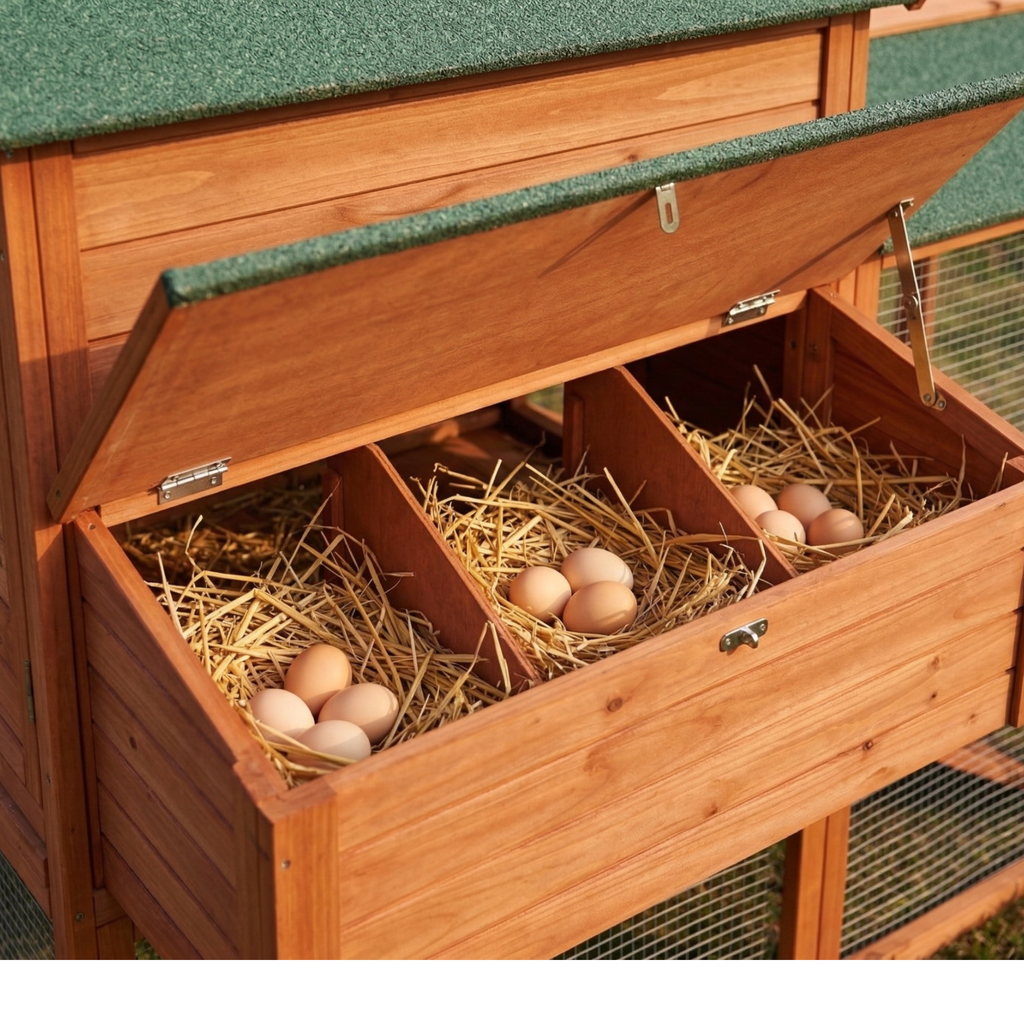 Grand Poulailler en Bois Surélevé avec Enclos XXL & Pondoir Latéral — 4 à 8 Poules