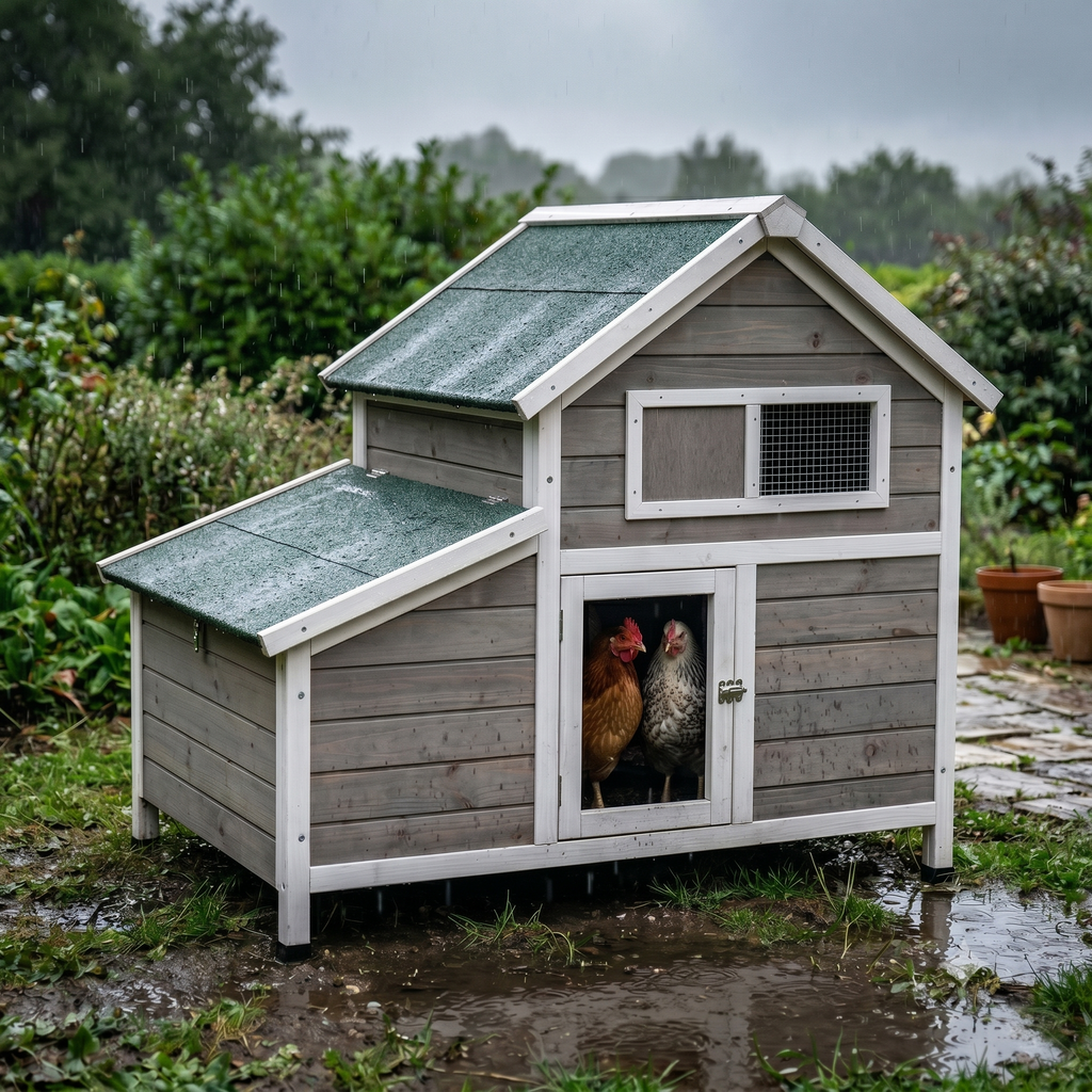 Poulailler 3 4 Poules en Bois Peint — Toit Imperméable Rabattable Fenêtre Ventilation