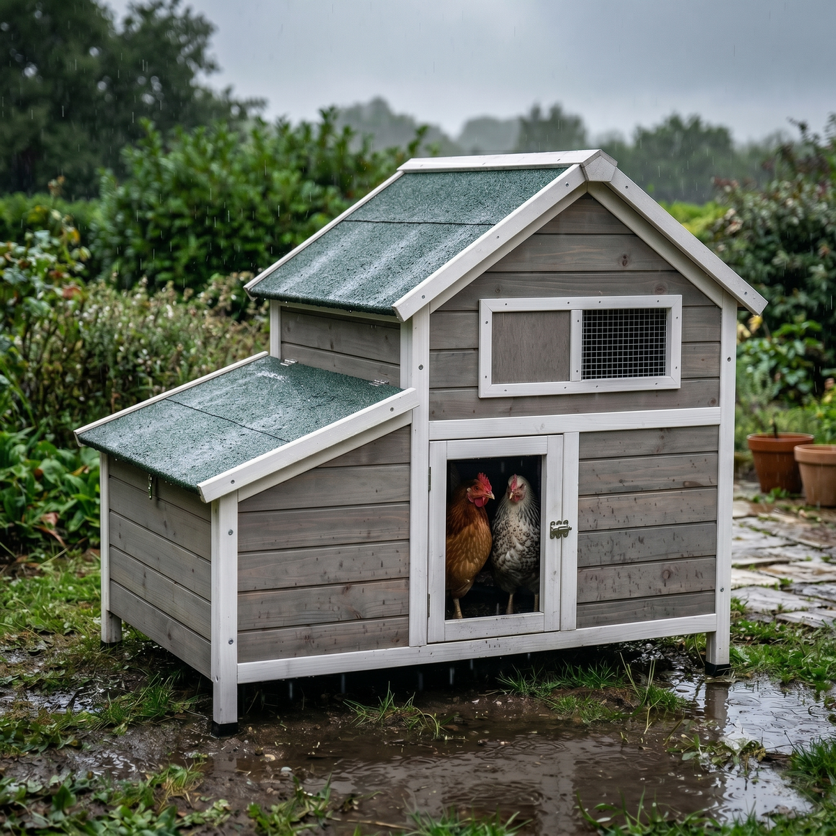Poulailler 3 4 Poules en Bois Peint — Toit Imperméable Rabattable Fenêtre Ventilation
