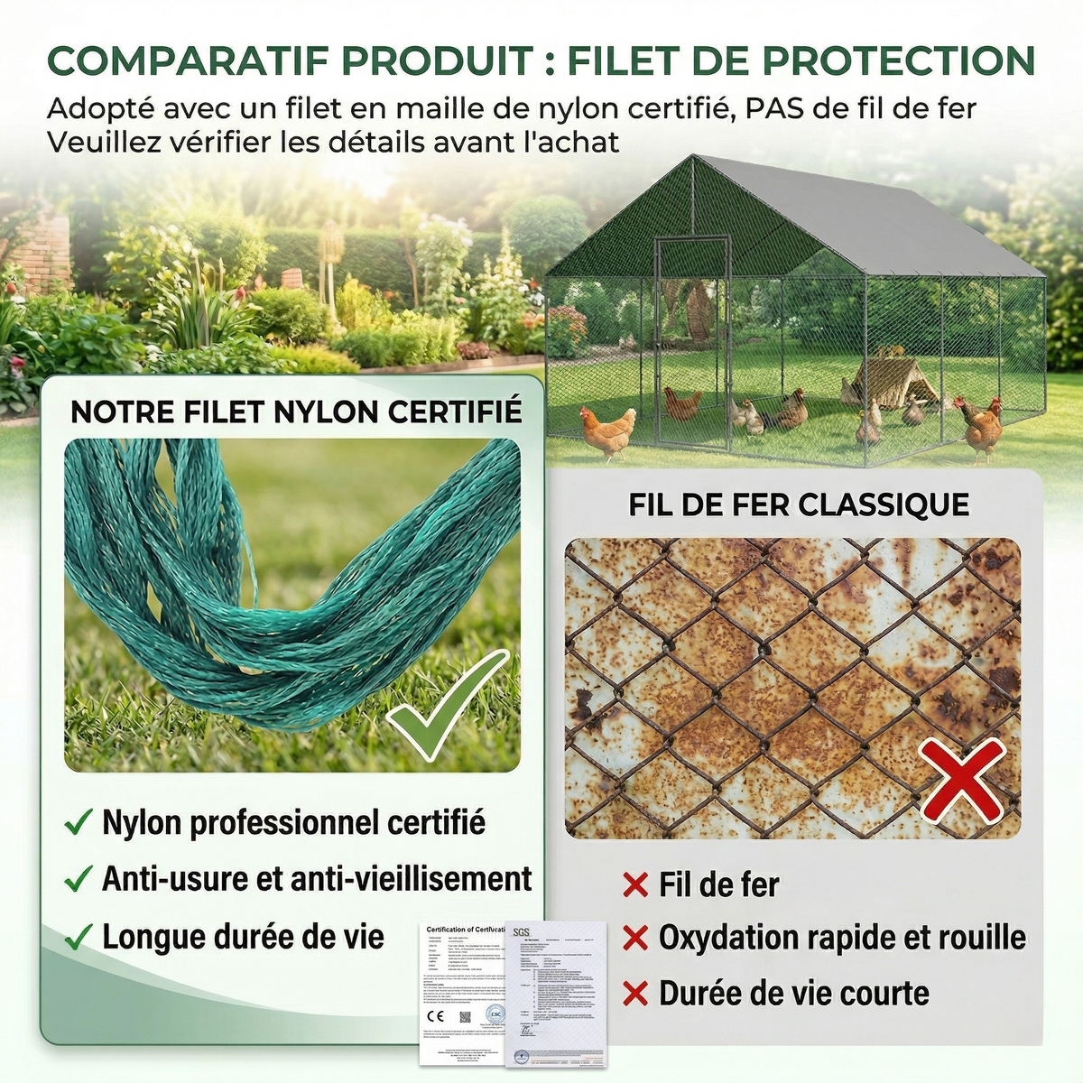 Poulailler Enclos XL Métal 11,6m² — Structure Acier Galvanisé & Toit Imperméable
