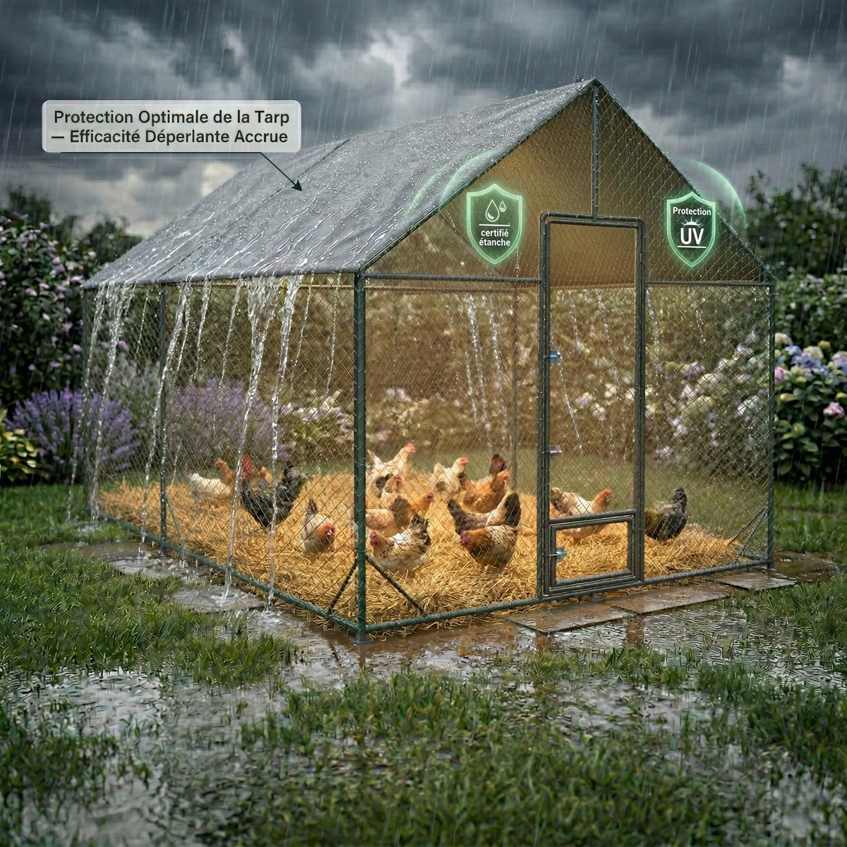 Poulailler Enclos XL Métal 11,6m² — Structure Acier Galvanisé & Toit Imperméable