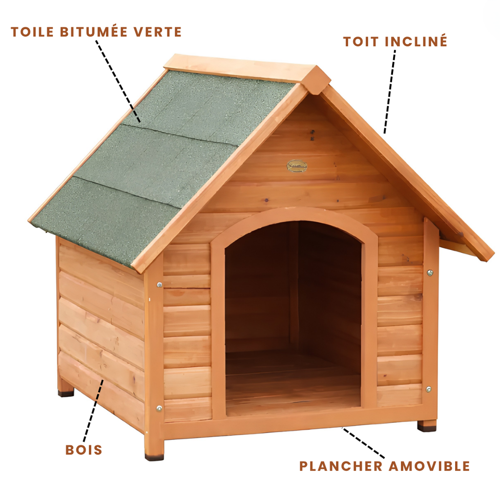 Niche pour Chien en Bois Traité avec Toit Bitumé Rabattable — Taille M (78 x 88 x 81 cm)