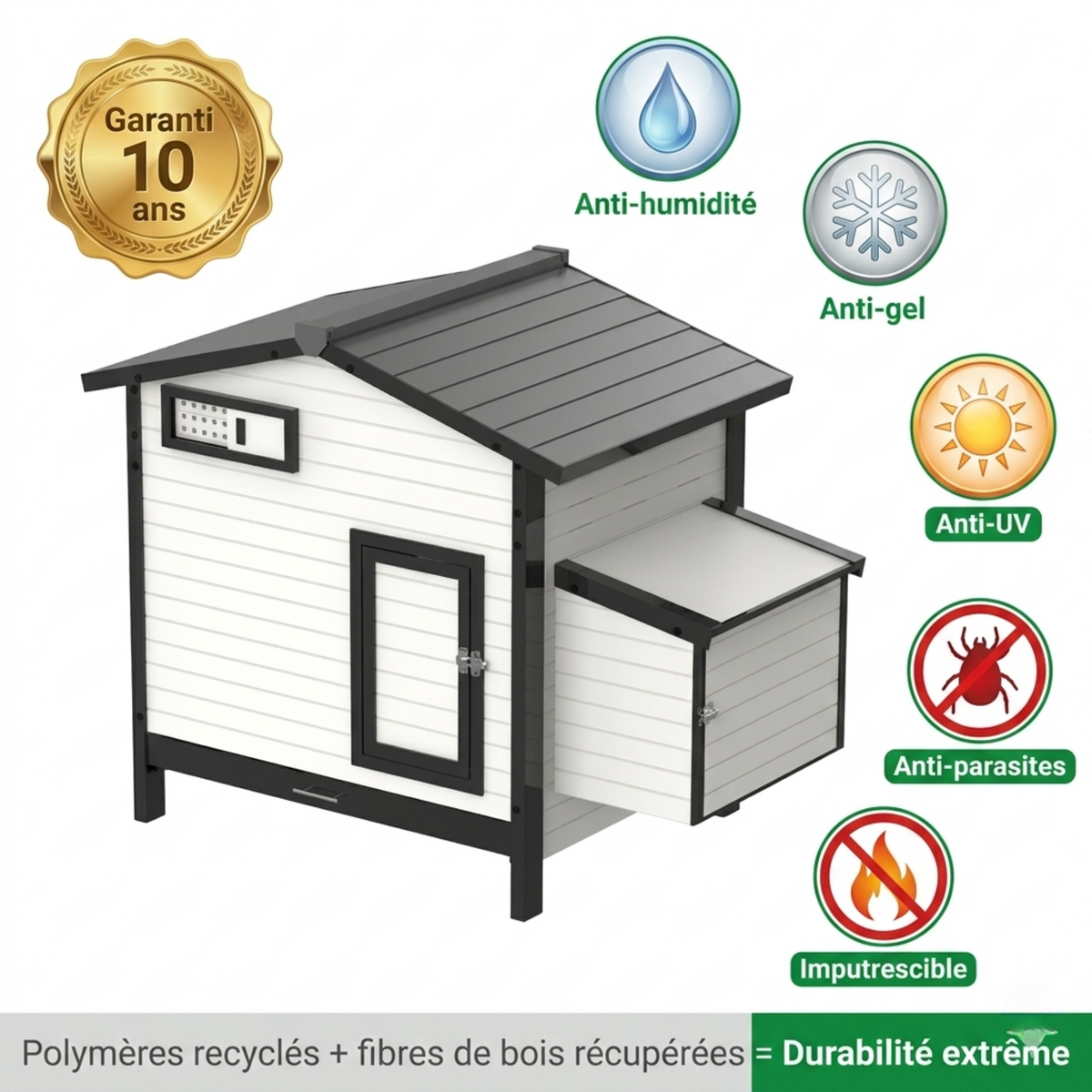 Poulailler Composite Recyclé — Résistant Intempéries — Garantie 10 ans