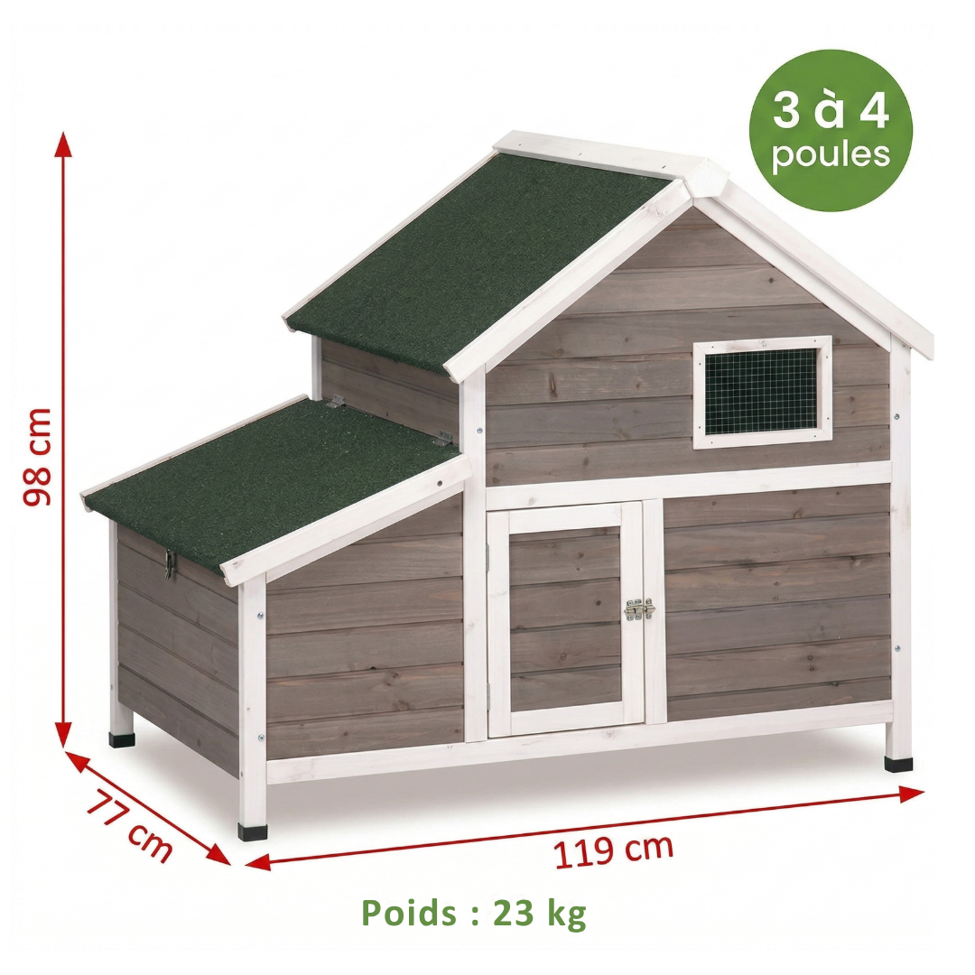 Poulailler en Bois Peint — Toit Imperméable Rabattable Fenêtre Ventilation