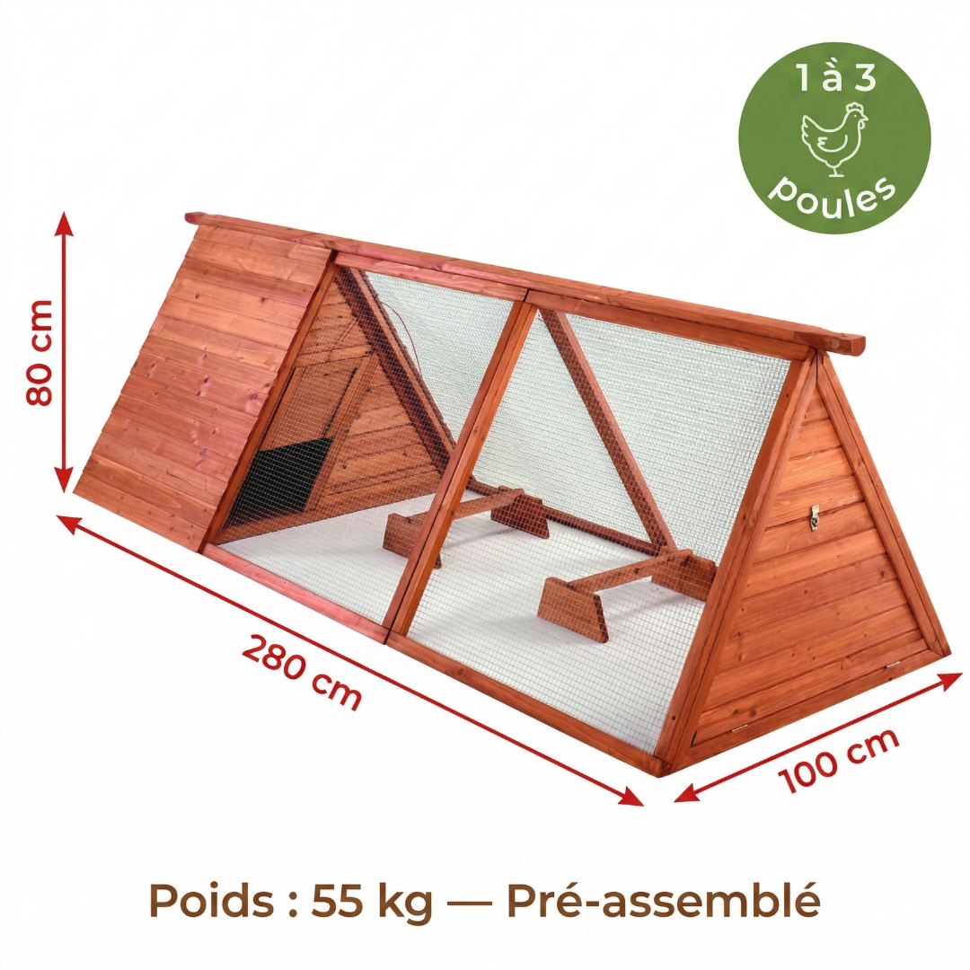 Poulailler Bois Format Allongé — Plancher Ouvert Poignée Transport Pré-Assemblé