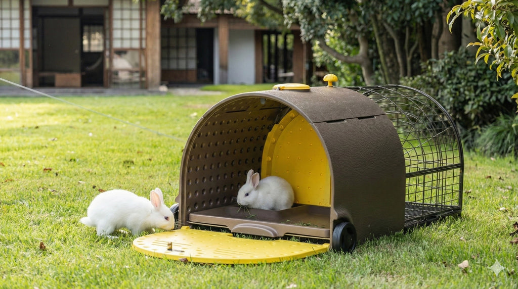 Clapier PREMIUM Mobile Plastique HDPE pour Lapin & Rongeurs — Isolé avec Roues & Double Tiroir