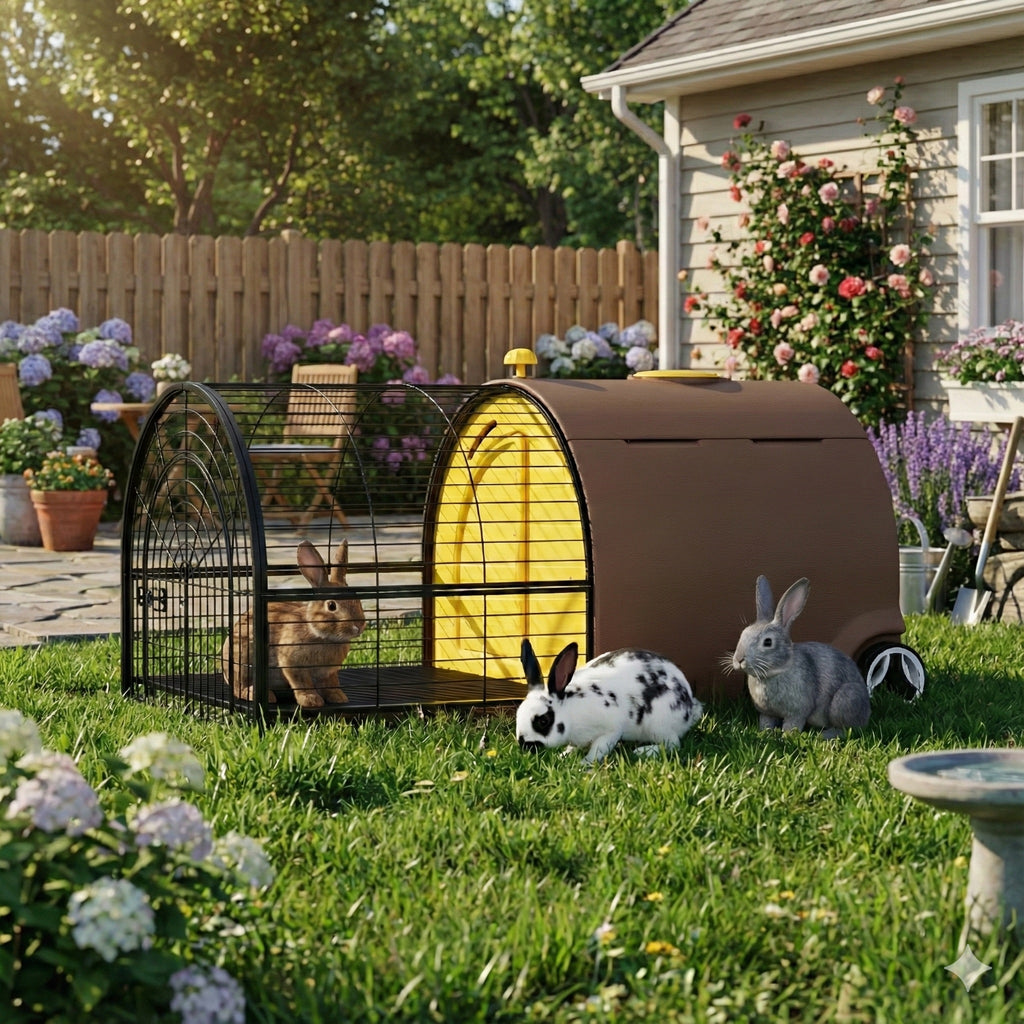 Clapier PREMIUM Mobile Plastique HDPE pour Lapin & Rongeurs — Isolé avec Roues & Double Tiroir