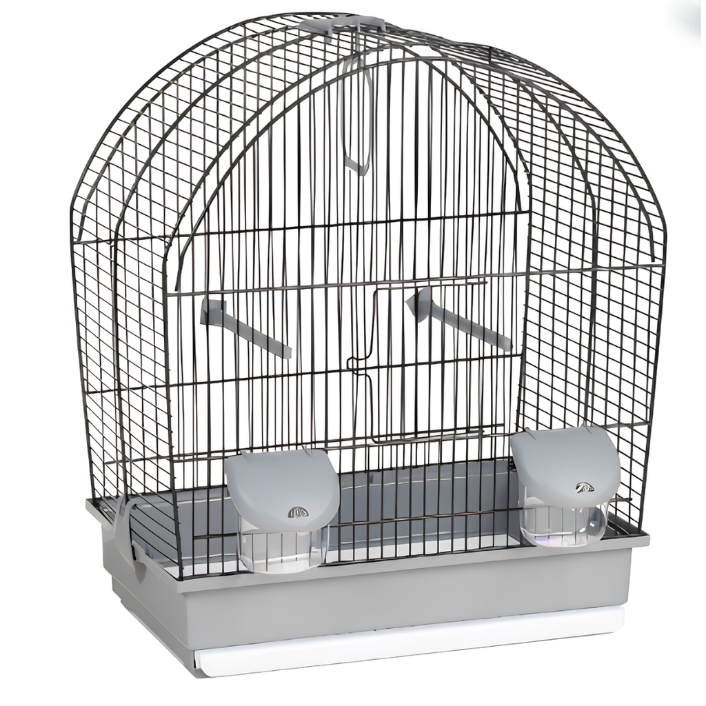 Cage Rectangulaire Classique pour Petits Oiseaux avec Mangeoires — Noire & Grise (39 x 25,5 x 48 cm)
