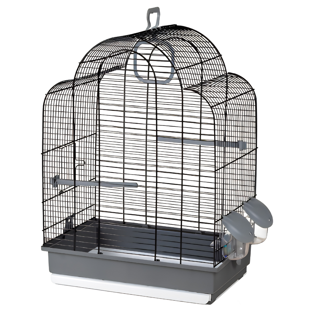 Cage Archée Ergonomique pour Oiseaux avec Mangeoires Extérieures — Noire (39 x 25,5 x 48 cm)