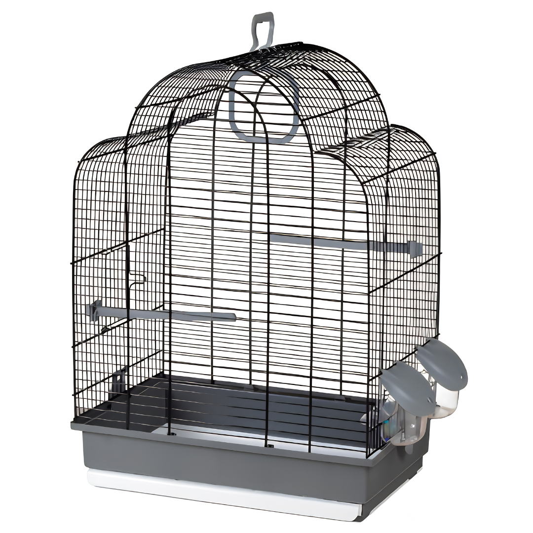 Cage Archée Ergonomique pour Oiseaux avec Mangeoires Extérieures — Noire (39 x 25,5 x 48 cm)