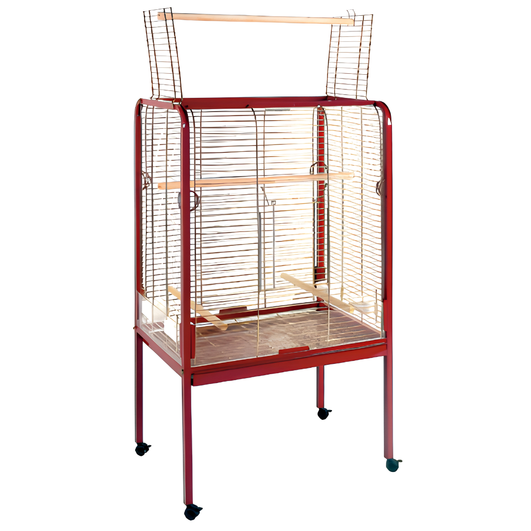 Cage Perroquet Toit Plat & Perchoir d'Observation — Rouge Bordeaux (85 x 54 x 119,5 cm)