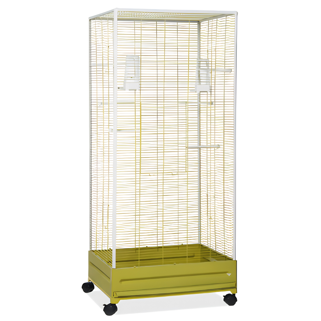 Volière d'Intérieur sur Roulettes avec Bac Récolteur — Vert Olive & Beige (65,5 x 54 x 150 cm)